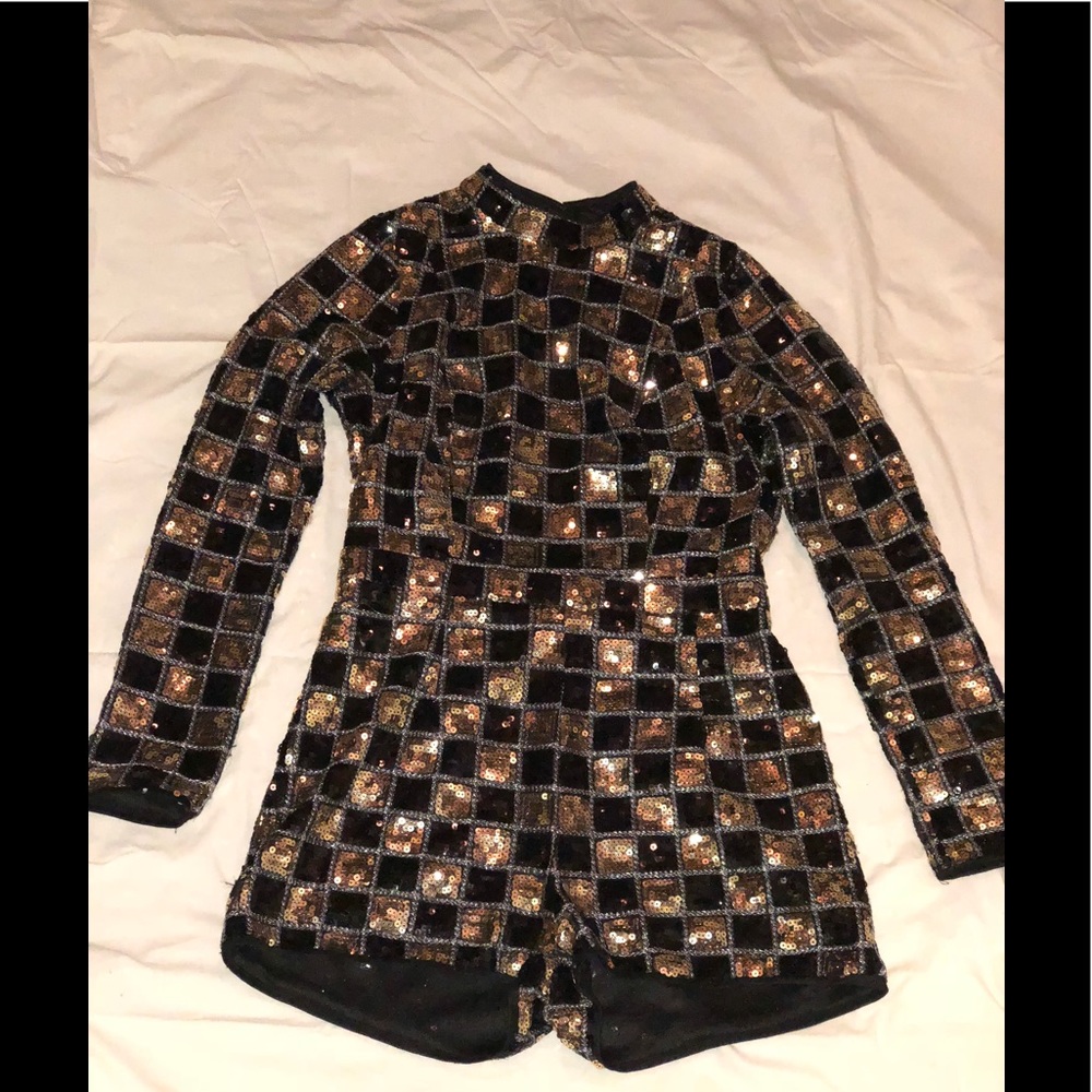 Black/Gold sequin shorts jumpsuit
